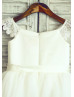 Lace Cap Sleeves Ivory Satin Tulle Wedding Flower Girl Dress